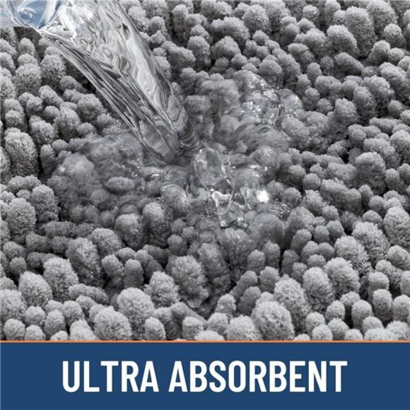 Grey Chenille Bath Mat 30x20 Soft Microfiber Bathroom Rug Non Slip Absorbent - Picture 5 of 7